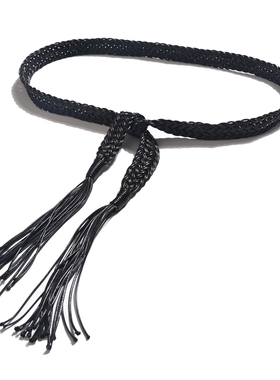 复古黑色编织男女流苏腰带配裙子裤子外套简约腰绳波西米亚风黑色