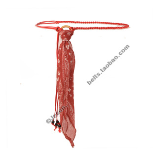 亚文化男女红色手工编织丝巾细腰带配裤子裙子流苏百搭腰绳时尚黑