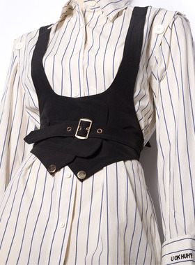 性感时尚日系暗黑风女士百搭背带式束腰布款宽腰封连衣裙黑色腰带