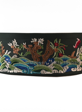 现代复古风刺绣装饰宽腰带女搭配裙子裤子小众轻奢松紧布腰带黑色