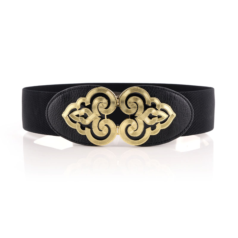 秋冬复古图腾松紧弹力黑色宽腰封