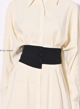 2024春夏小众女款百搭轻奢时尚布质松紧腰带外搭束腰黑色复古腰封