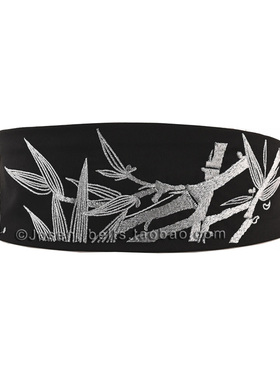 竹子刺绣女士装饰腰带古典东方搭配连衣裙汉服中式松紧黑色宽腰封