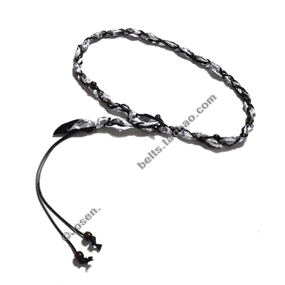 复古腰果花丝巾编织女腰绳细腰带