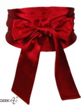 百搭束腰婚礼礼服连衣裙晚宴全绸缎蝴蝶结高雅纯色腰封浴衣和服