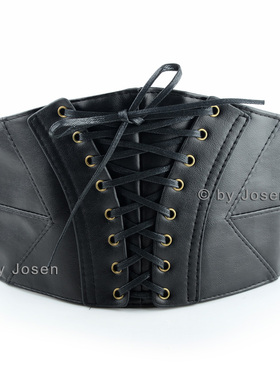 JOSEN BELT日系洛丽塔可爱森女束腰装饰宽腰封简洁复古弹性腰带黑