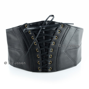 JOSEN 饰宽腰封简洁复古弹性腰带黑 BELT日系洛丽塔可爱森女束腰装