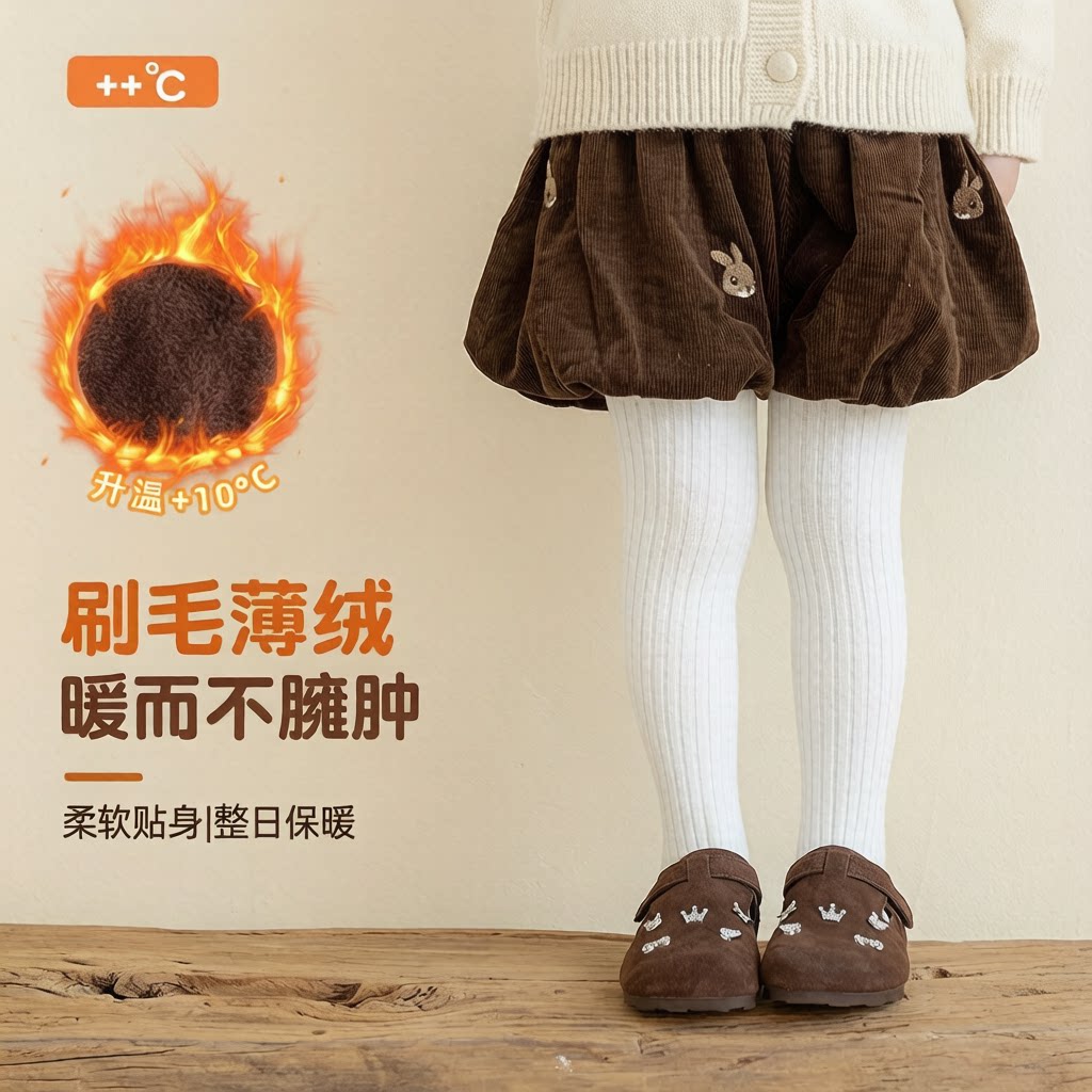 女童薄绒连裤袜九分袜秋冬季