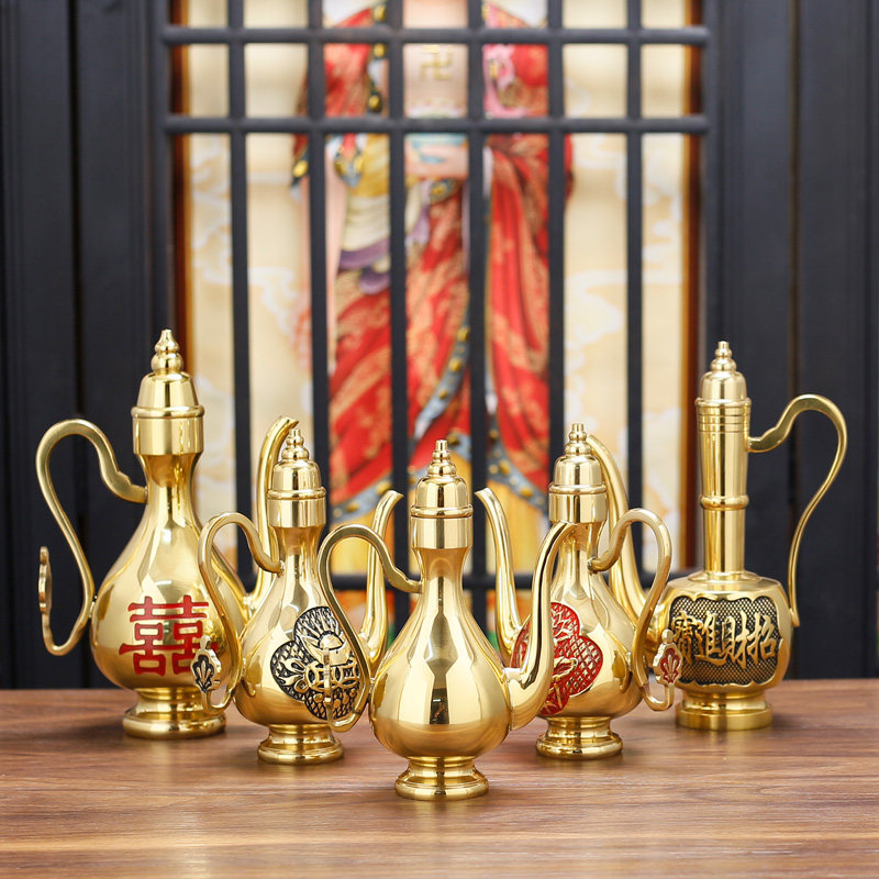 纯铜酒过光身素面水壶招财莲花壶供奉铜酒壶家居佛堂摆件供酒杯壶