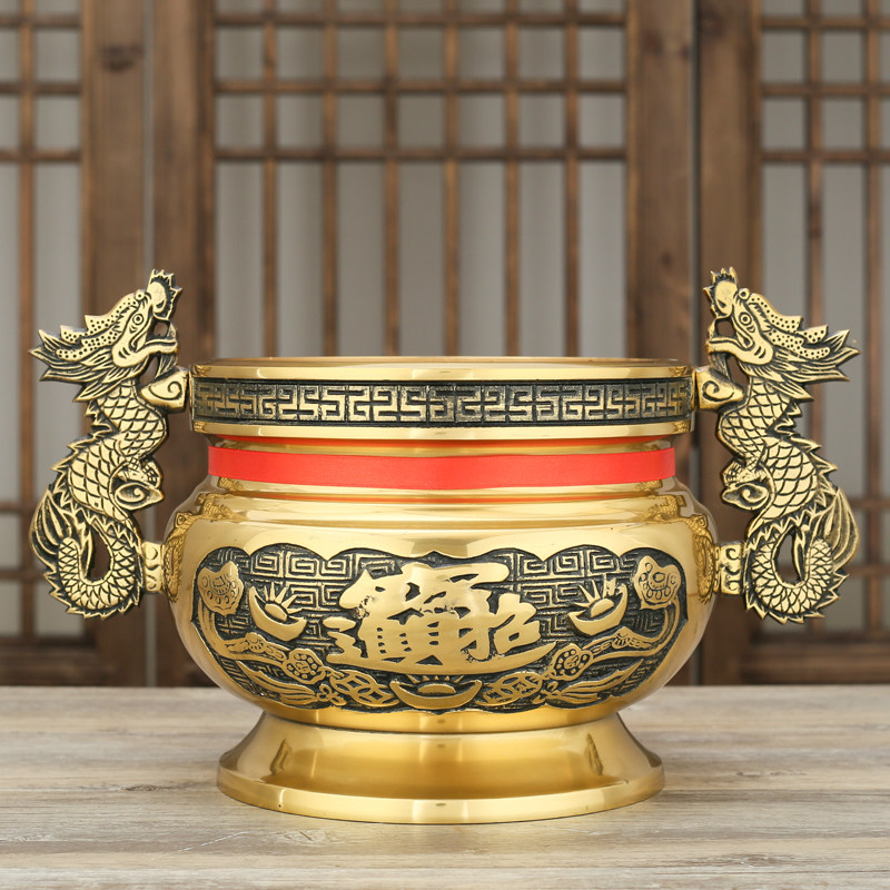 家居摆件供奉铜香炉大号22厘米口径龙耳双耳无耳全纯黄铜大香炉