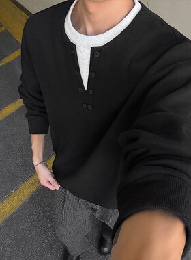 亨利领假两件卫衣男生潮牌新款