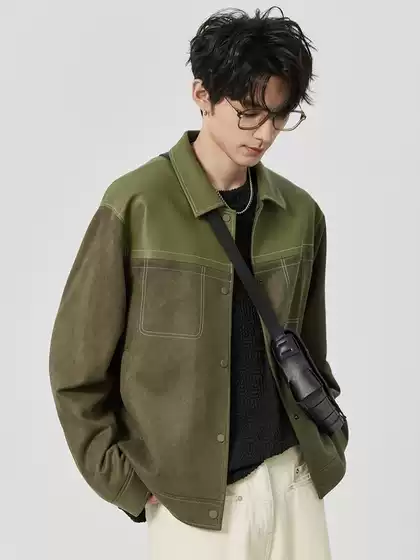 High-End Splicing Design Jacket Men's Motorcycle Jacket Spring and Autumn New Korean Style Casual Imitation Suede Top