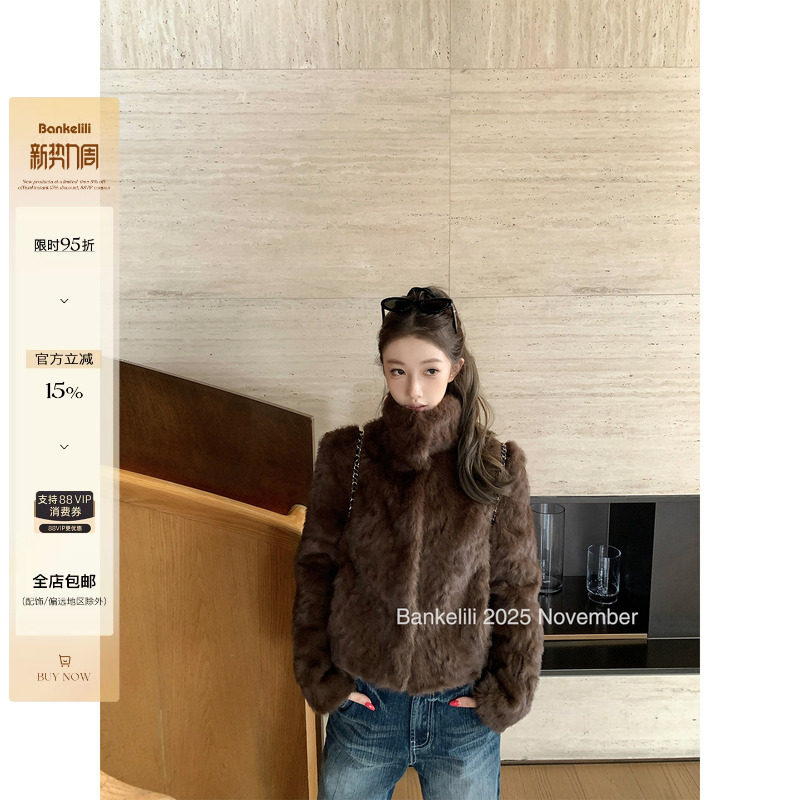 “暖暖小湖羊”翻领环保毛毛外套加厚短款韩版皮毛一体毛绒外套女