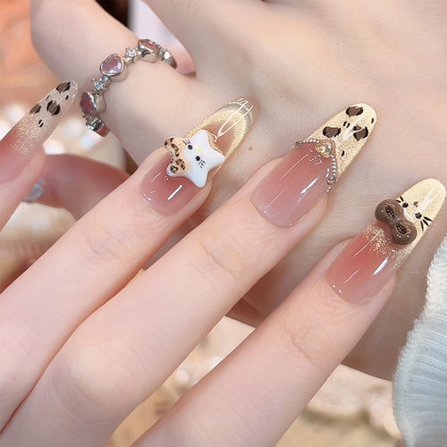 豹纹猫眼穿戴甲2025新款高级感中长款秋冬季气质金色轻奢显白美甲