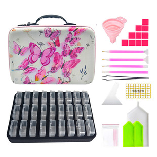 款 DIY钻石画工具手提式 蝴蝶70圆瓶收纳包快速点钻笔工具组合套装