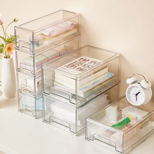 书桌杂物收纳盒抽屉式亚克力透明大容量宿舍桌面化妆品面膜收纳筐
