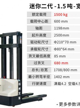 杭州叉车迷你型CDD15-A2MJ-SZD托盘堆垛车全电动堆车仓储货架机