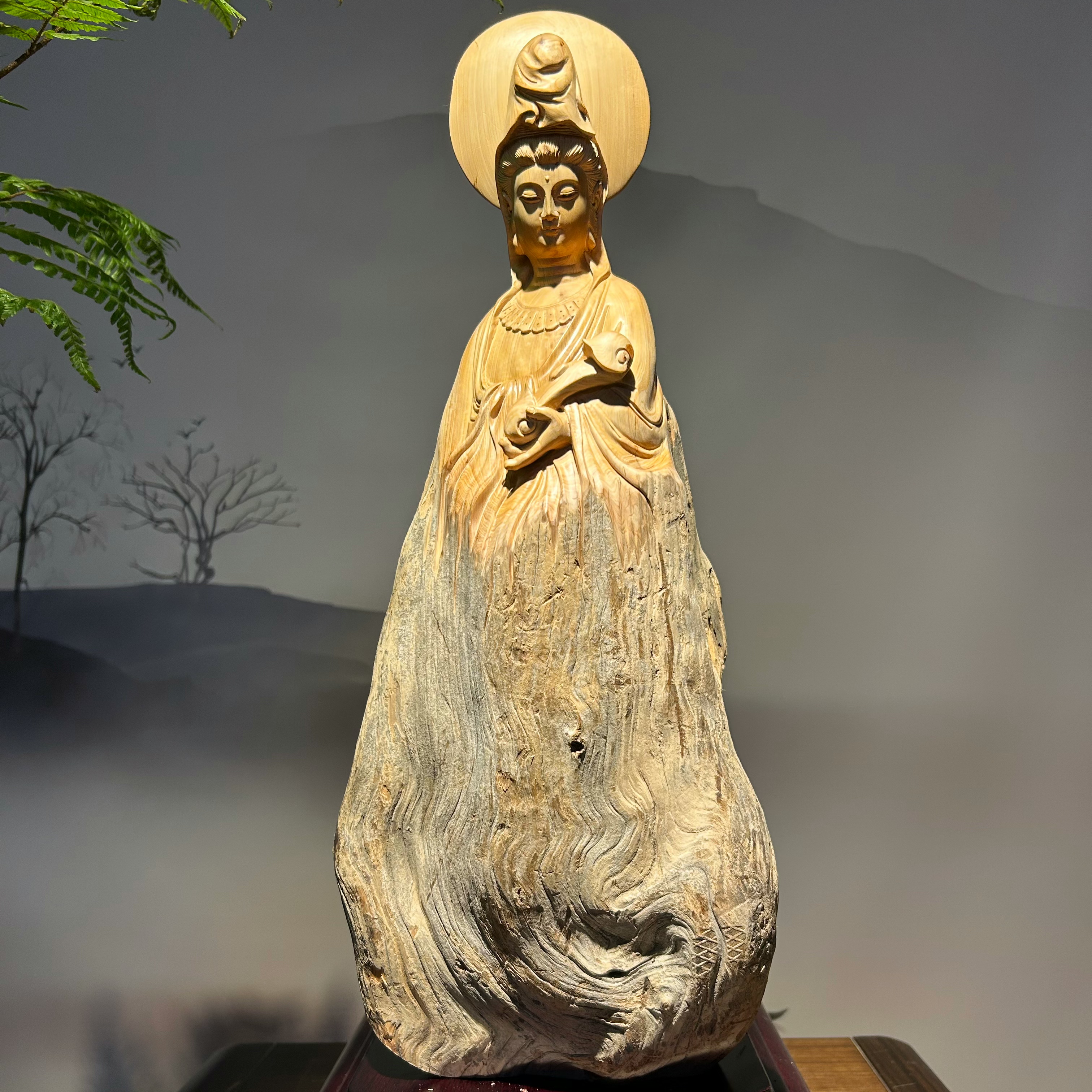 太行崖柏根雕木雕摆件如意观音菩萨佛像客厅茶室空间摆件开业送礼