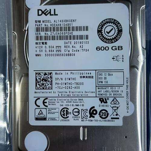 Dell/戴尔 600G 15K SAS 12G 2.5 AL14SXB60ENY 01W7HC服务器硬盘