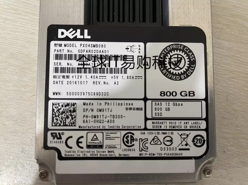 Dell/戴尔 800G 2.5 SAS SSD 12G PX04SMB080 硬盘 0M91TJ M91TJ