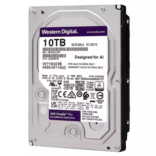 WD/西部数据 WD101EJRP 紫盘PRO 10TB SATA3 256M 监控录像机硬盘