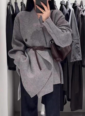 高级感收腰气质针织毛衣外套女2025新款秋冬纯色中长款外搭开衫厚