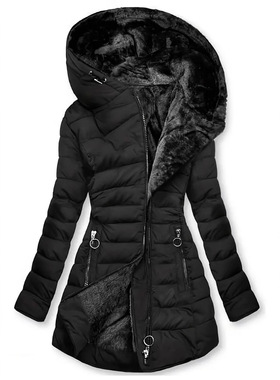 欧美跨境新款外贸棉服女式保暖修身连帽棉衣中长款长袖外套女爆