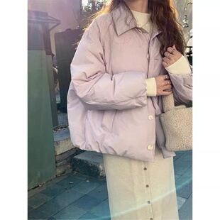 今年流行紫色短款棉服女宽松版型休闲小个子2025年冬季新款外套
