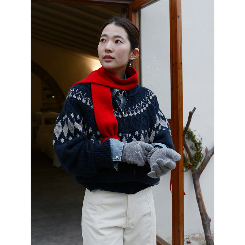 时简 节日氛围感 费尔岛粗针落肩宽松毛衣冬季藏肉显瘦上衣42619