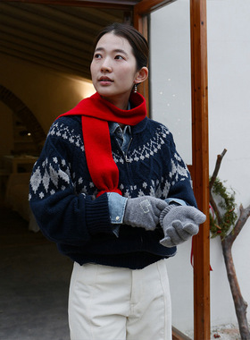 时简 节日氛围感 费尔岛粗针落肩宽松毛衣冬季藏肉显瘦上衣42619