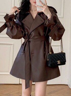 美拉德棕色皮衣女2025新款韩版时尚小个子皮夹克秋季皮风衣外套