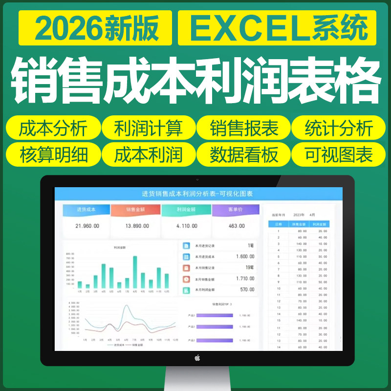 2026销售成本费用利润核算分析计算统计表Excel表格销售毛利报表