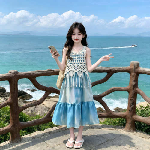 女童海边度假风连衣裙2026夏季新款中大童公主裙超好看清凉背心裙