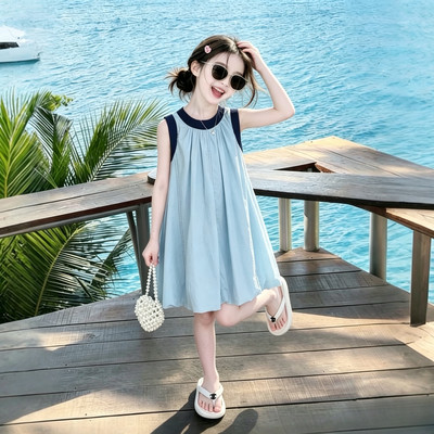 女童夏季洋气花苞裙2026新款儿童无袖裙子女大童公主裙时尚连衣裙