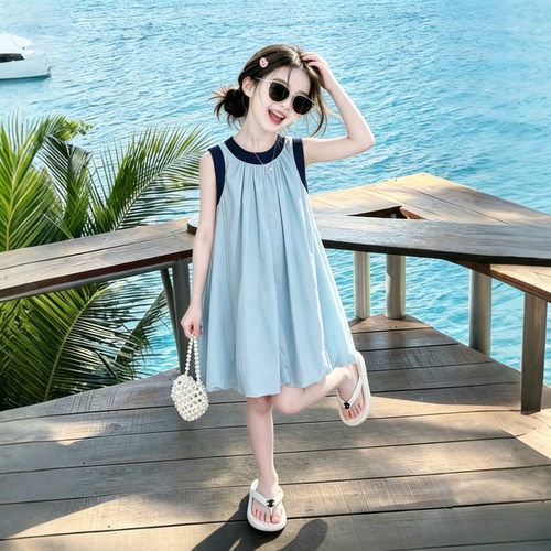 女童夏季洋气花苞裙2026新款儿童无袖裙子女大童公主裙时尚连衣裙