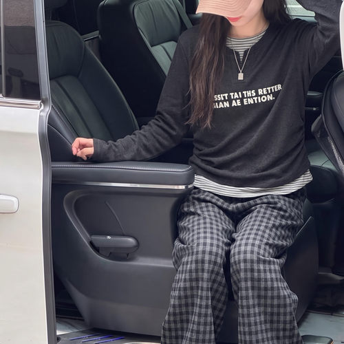 女童韩系假两件长袖T恤2026秋季新款女孩时尚格子阔腿裤休闲套装