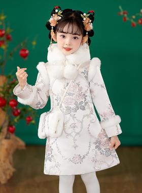 NEXT LONG女童旗袍连衣裙冬装新款儿童国风公主裙女孩拜年服唐装