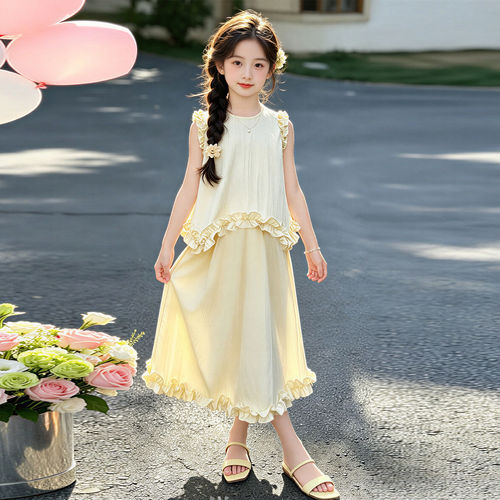 女童半身裙子无袖套装2026新款洋气时尚夏季舒适夏装小女孩两件套