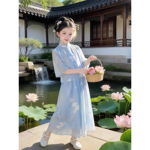 女童2026新款新中式夏季洋气儿童国风汉服套装女孩夏装唐装两件套