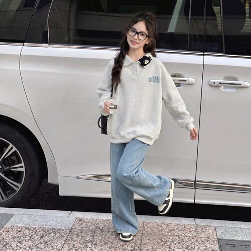 女童时尚秋季卫衣套装2026新款女大童韩版运动卫衣宽松牛仔裤套装