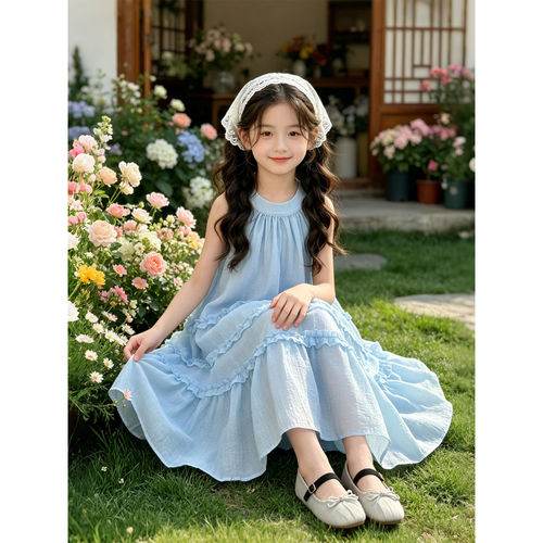 女童夏装无袖吊带裙2026夏季新款时尚甜美连衣裙青少年洋气公主裙