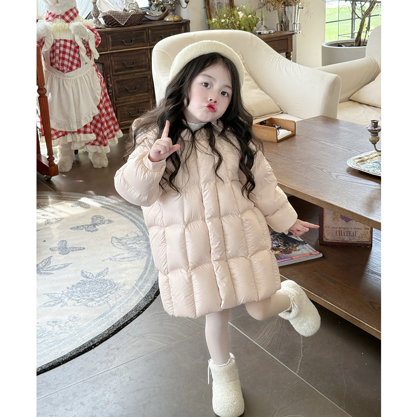 女童粉色轻薄款羽绒服儿童女宝宝长款极寒外套精灵服90白鸭绒冬装