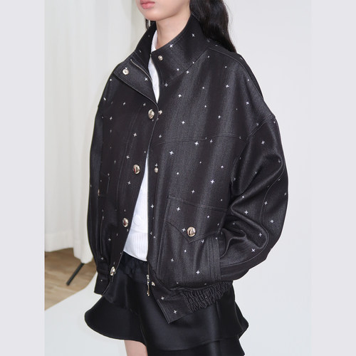星芒烫金解构宽松立领夹克外套