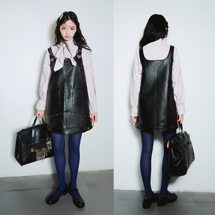 SelfMing 朋克风铆钉无袖连衣裙春季新款皮革解构迷你裙