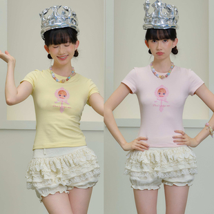 T恤 SelfMing趣味原创魔镜女孩印花圆领正肩显瘦高弹力短袖