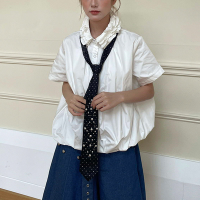 SelfMing铆钉烫钻波点提花领带