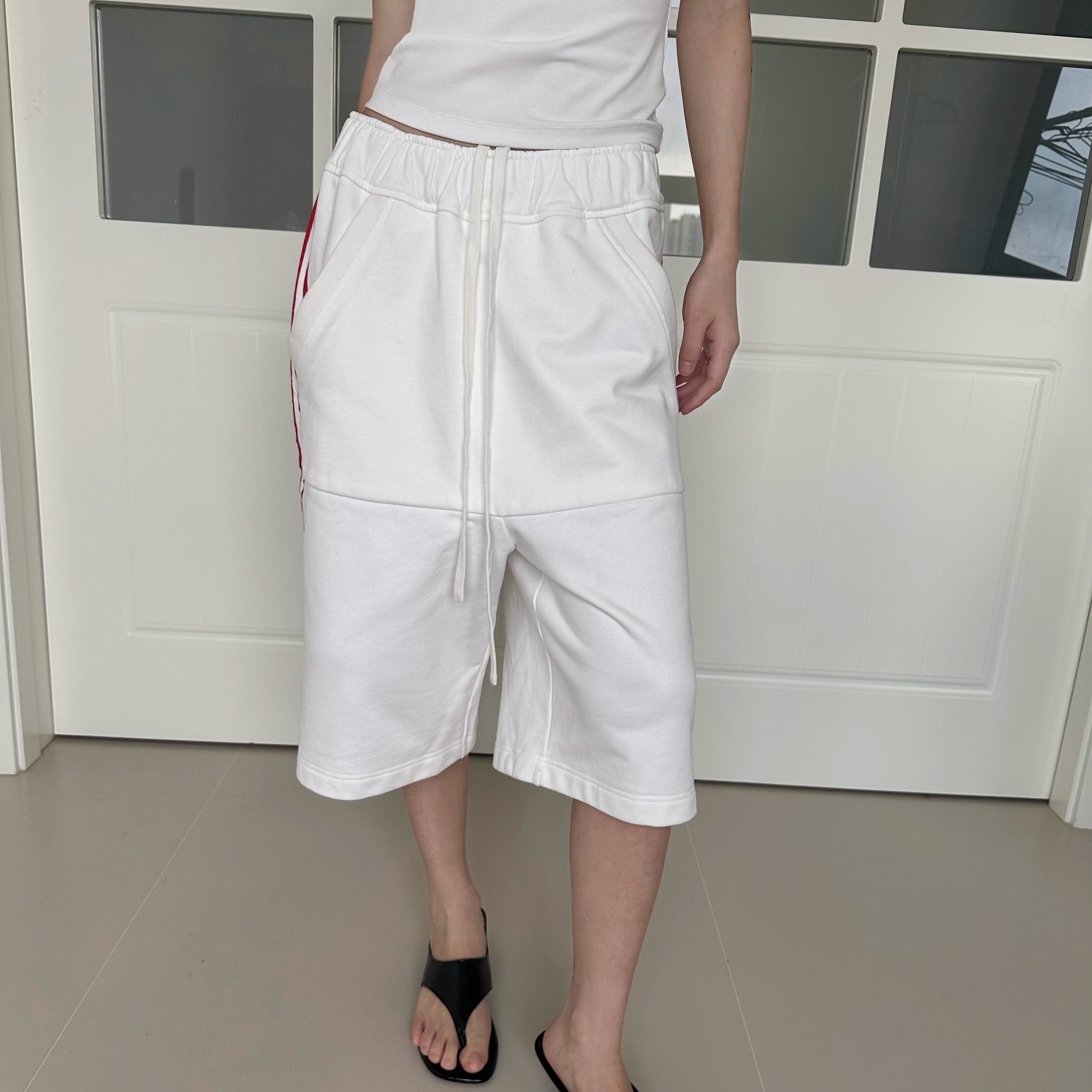 WORK DAY工作日 美式街头条纹宽松运动休闲五分中裤抽绳卫裤春夏