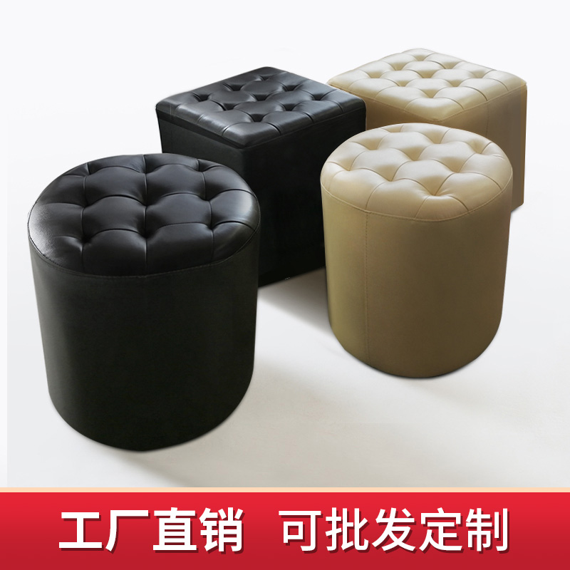 真皮方形客厅现代简约门口小圆凳