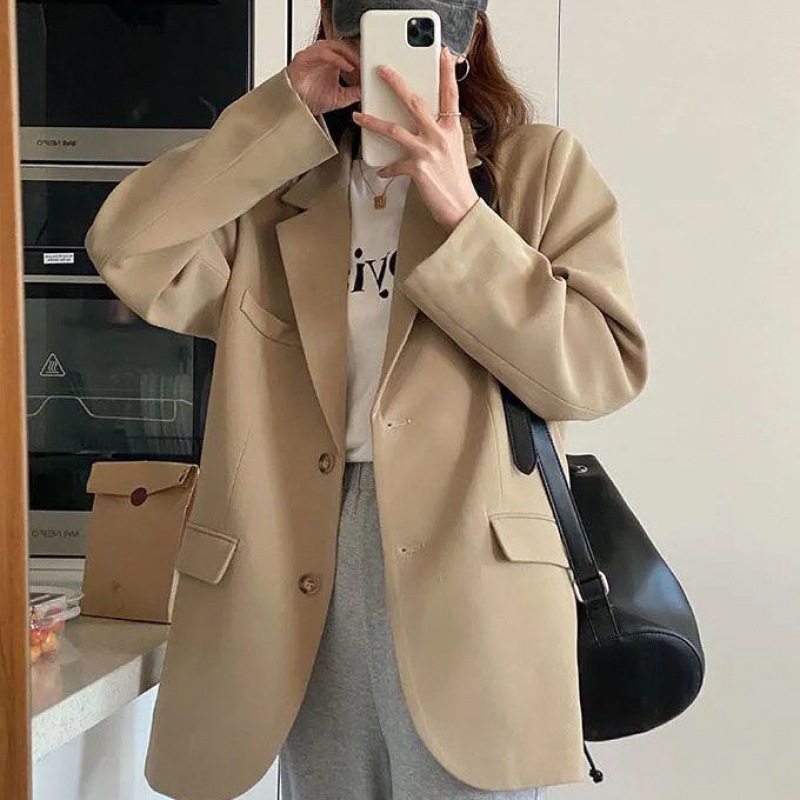 韩版慵懒宽松休闲西装外套女春秋新款复古英伦风显瘦气质小西服女