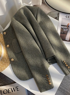 淡绿色小香风西装外套女2024春秋新款设计感气质休闲百搭小西服女